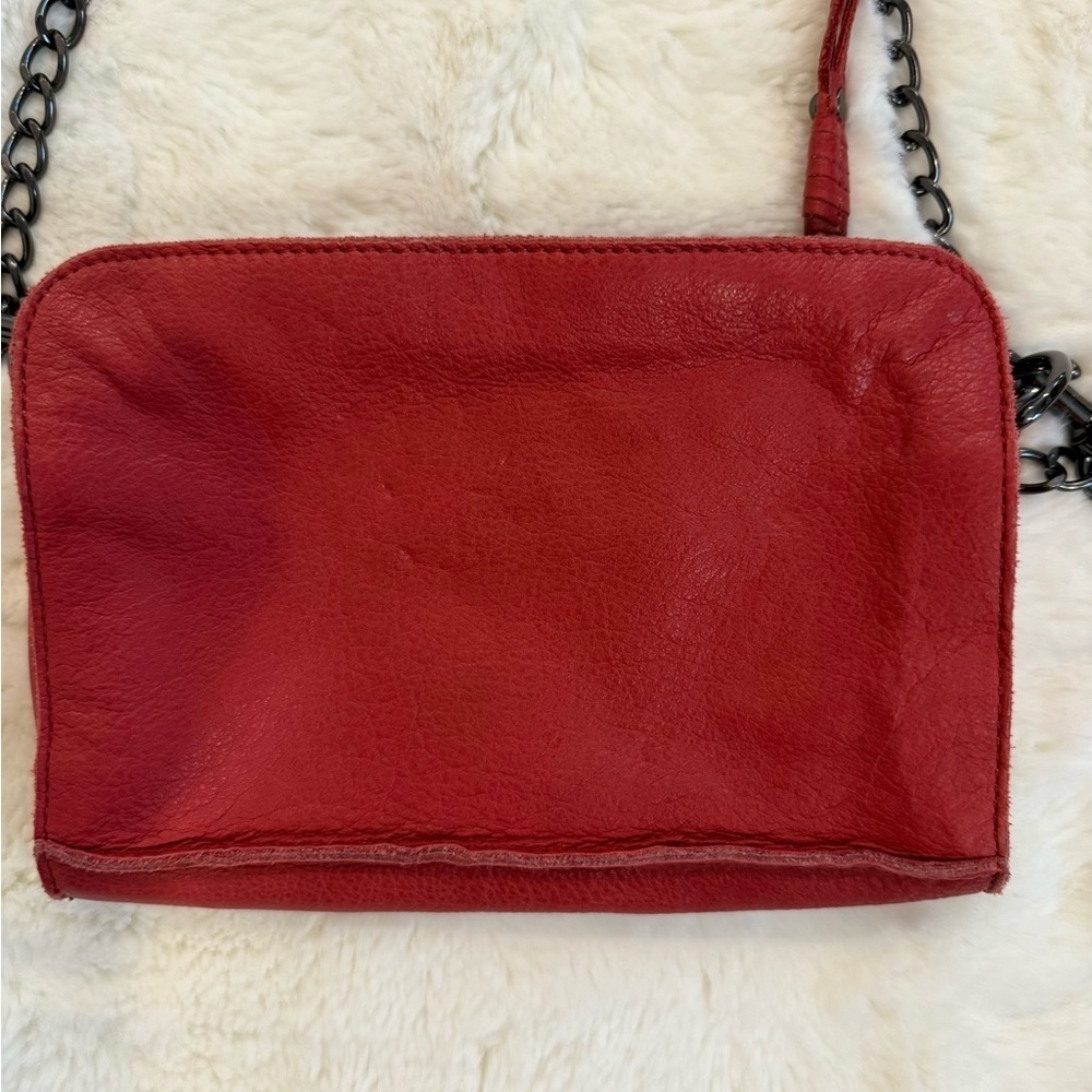 LIEBESKIND Berlin Red Leather Mini Crossbody Bag Chain Strap Cowhide - Picture 2 of 15